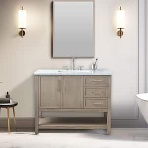 Oliver 42 in. W Bath Vanity in Vintage Gray with Engineered Stone Top in Arabescato with White Sink