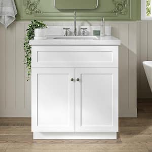 Hamlet 31 in. W x 22 in. D x 36 in. H Bath Vanity in White with White Carrara Marble Vanity Top