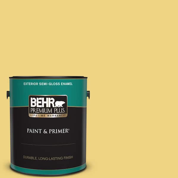 BEHR PREMIUM PLUS 1 gal. #380D-4 Feather Gold Semi-Gloss Enamel Exterior Paint & Primer