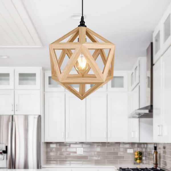 Lante 1 Light Pendant With Black & Wood Finish