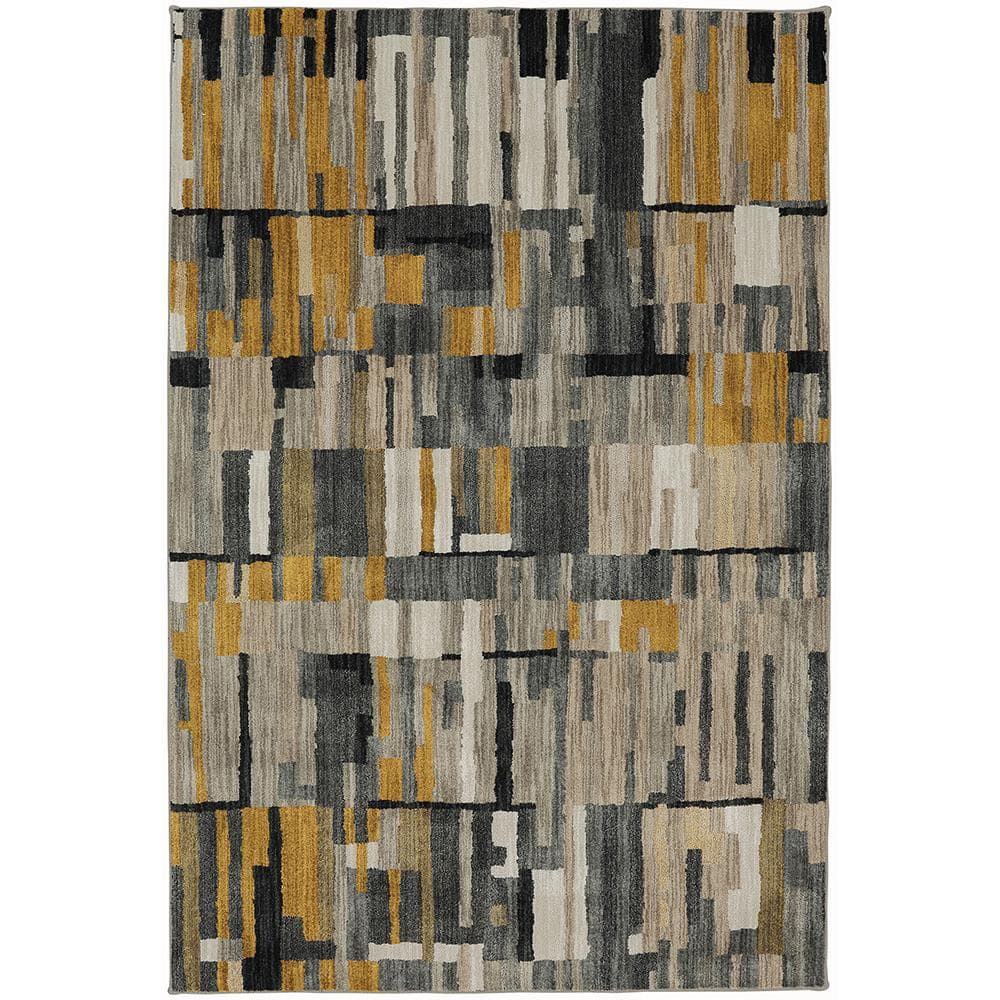 Gray Abstract Geometric Synthetic Rectangular Area Rug