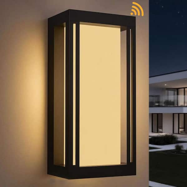 14 in. Black Modern Dusk to Dawn Dimmable Outdoor Hardwired Aluminum Wall Light Sconce Integrated LED