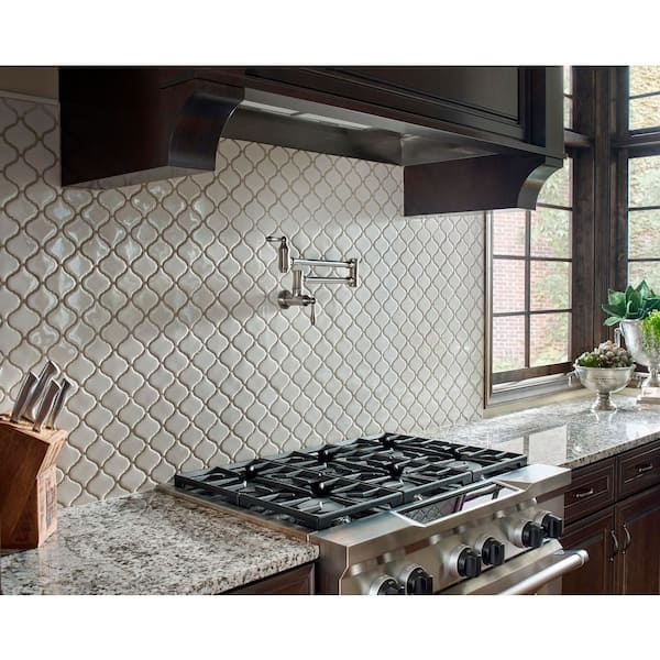 Bianco Arabesque 10 in. x 11 in. x 0.24 in. Polished Porcelain Mosaic Floor and Wall Tile (10.95 sq.ft./case)
