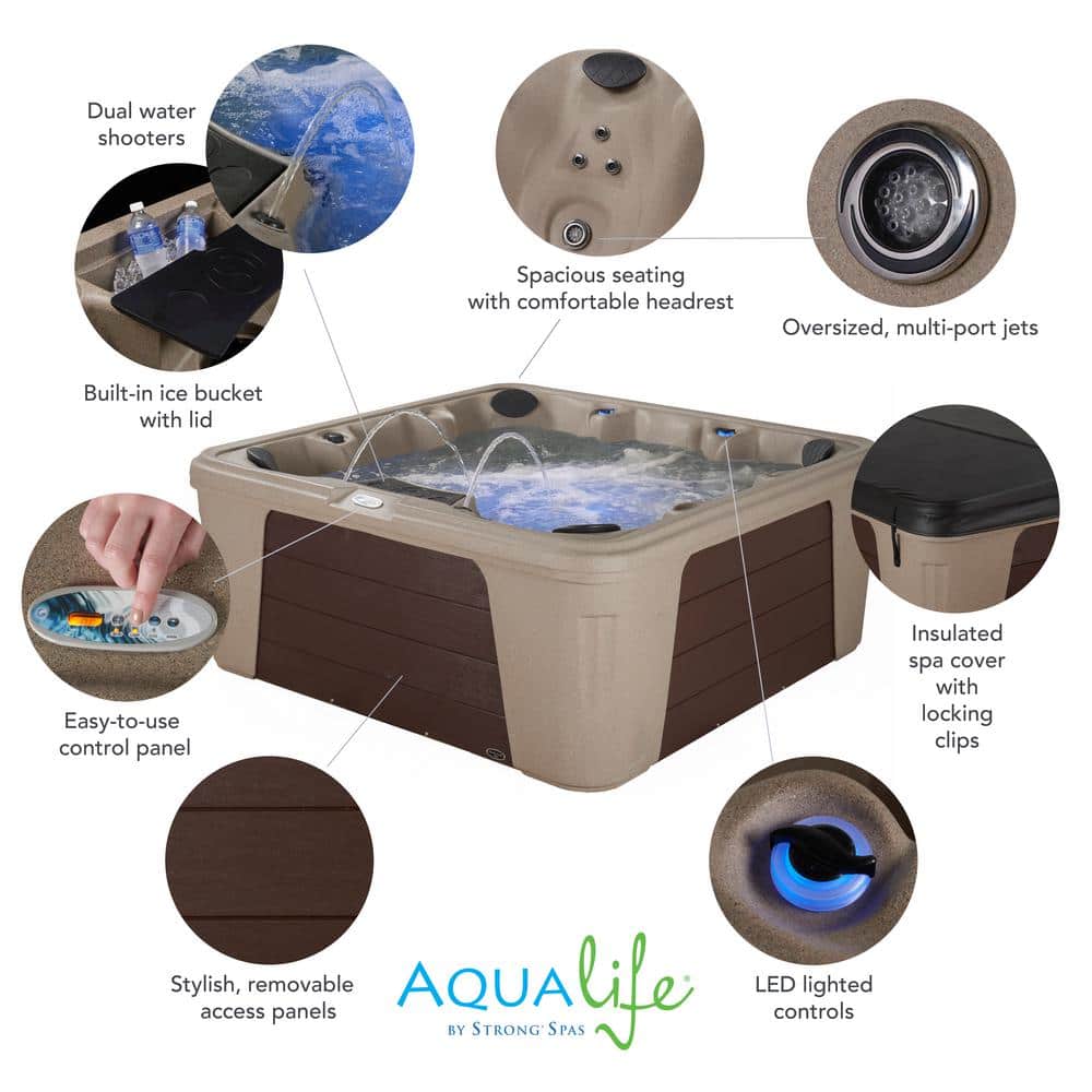 Cobblestone and Brown Square 6-Person Polyethylene Hot Tub