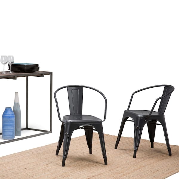 Larkin Industrial Metal Dining Arm Chair (Set of 2) in Distressed Black, Silver , Fully Assembled