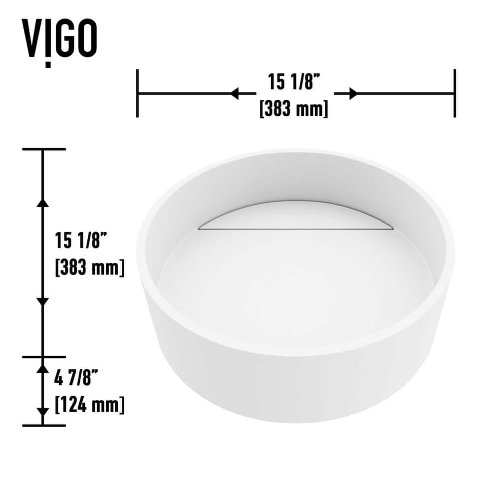 Montauk Matte White Stone Round Vessel Sink with Gold Faucet