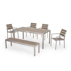Cape Coral 30.25 in. Silver 6-Piece Metal Rectangular Outdoor Patio Dining Set