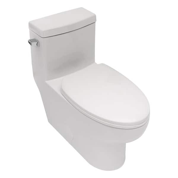 1-Piece 1.28 GPF SingleFlush Elongated Round Toilet in Glossy White, Seat Included