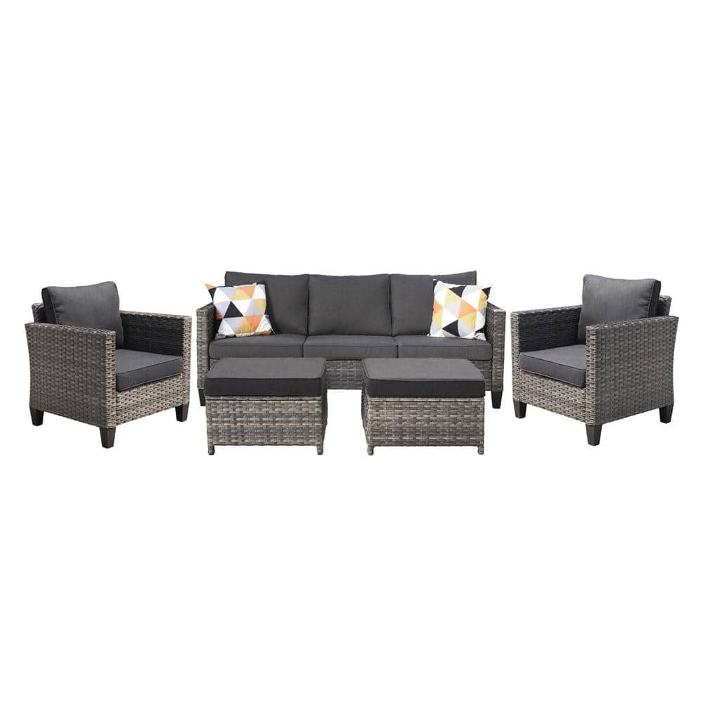 OVIOS Positano Gray 5-Piece Wicker Outdoor Patio Conversation Seating ...