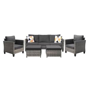 Positano Gray 5-Piece Wicker Outdoor Patio Conversation Seating Set with Black Cushions