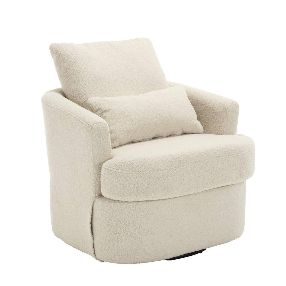 White Teddy 360 Degree Comfy Round Teddy Swivel Barrel Club Chair, 300LBS