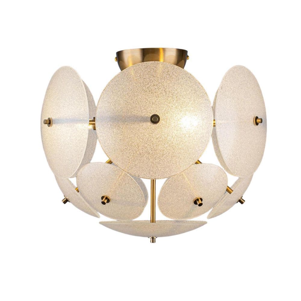 Lily 16-in 3-Light Modern Round Brushed Brass Semi-Flush Mount Ceiling Light with Frosted Glass for Kid Room price history on PriceWatchPro