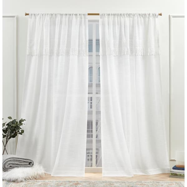 NICOLE MILLER NEW YORK Dunbar White Solid Light Filtering Rod Pocket Curtain, 50 in. W x 84 in. L (Set of 2)