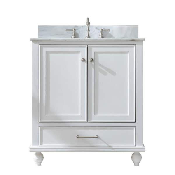 Melissa 30 in. W x 22 in. D Bath Vanity in Grain White with Marble Vanity Top in Carrara White with White Sink