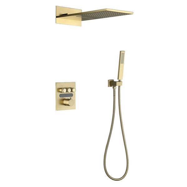 IHOMEadore 3-Spray Multifunction Wall Bar Shower Kit with Hand Shower in Gold