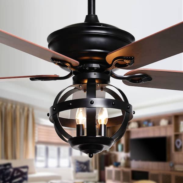 Parrot Uncle Yancy 52 in. Indoor Black Caged Ceiling Fan with Light Kit and Remote Control