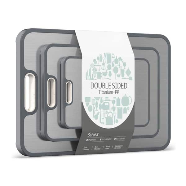 3-Set Double-Side Cutting Board with Groove and Milling Zone, Titanium and PP Cutting Board for Kitchen, Easy to Clean