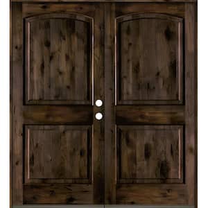 60 in. x 80 in. Knotty Alder 2 Panel Left-Hand/Inswing Black Stain Double Wood Prehung Front Door