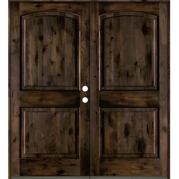 Krosswood Doors 64 in. x 80 in. Knotty Alder 2-Panel Left-Hand/Inswing Black Stain Double Wood Prehung Front Door