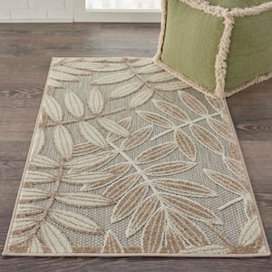 Aloha Natural doormat 3 ft. x 4 ft. Floral Modern Indoor/Outdoor Patio Kitchen Area Rug