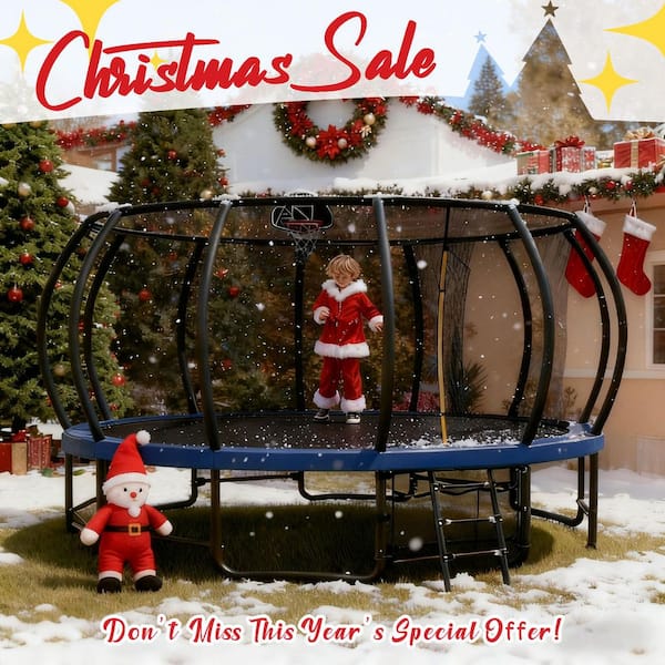 15 ft. Blue Round Outdoor Trampoline with Safety Enclosure and Basketball Hoop