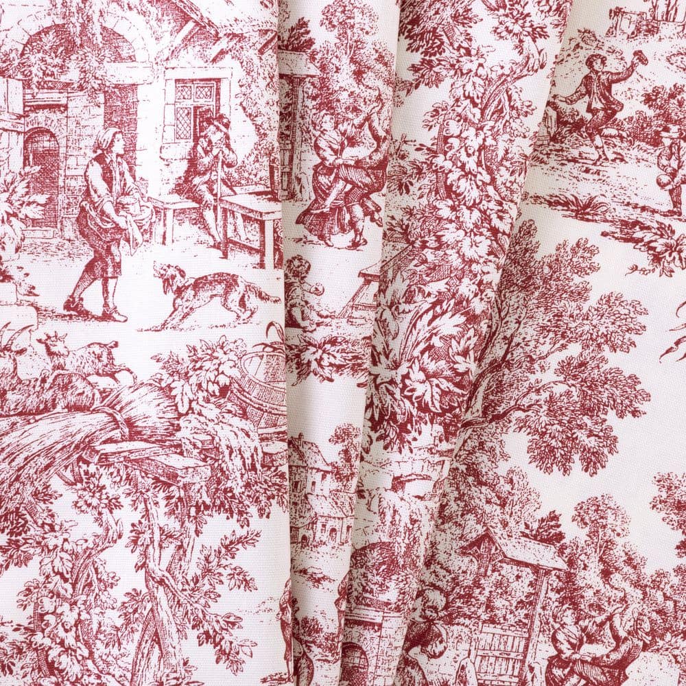 Victoria Park Red Cotton Toile Pattern Shower Curtain 70" x 72"