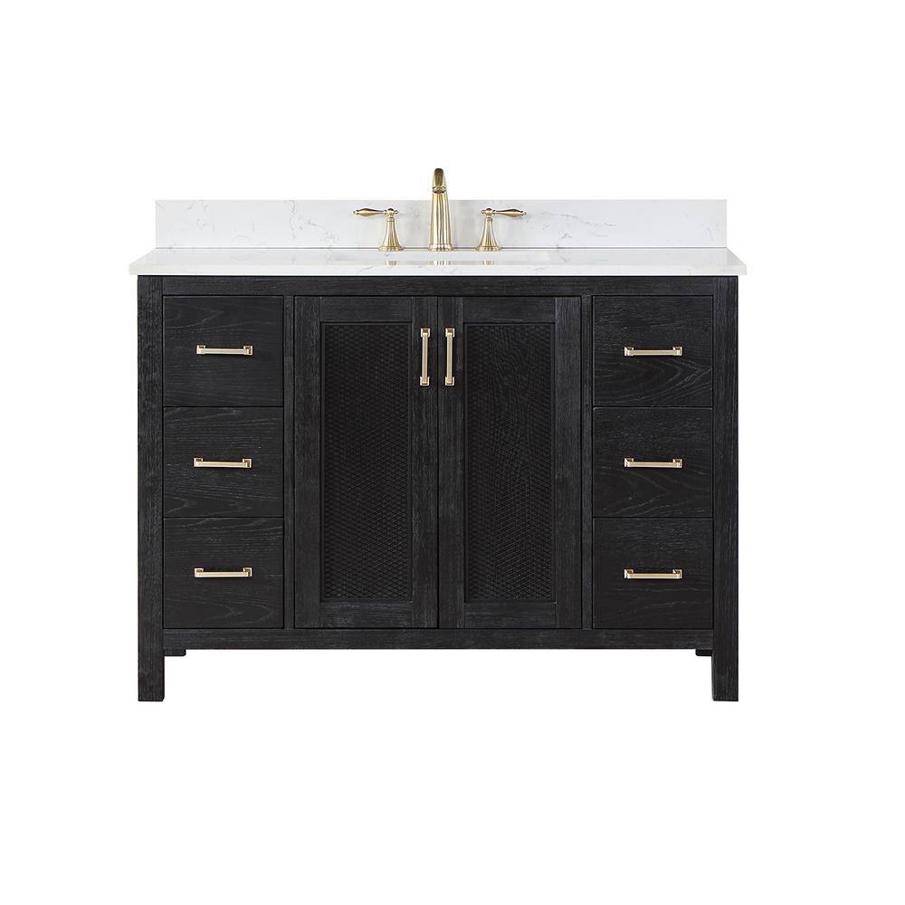 Hadiya 48" Black Oak Vanity with White Stone Countertop
