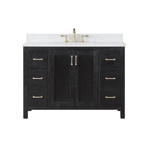Hadiya 48 in. W x 22 in. D x 34 in. H Bath Vanity in Black Oak with Carrara White Composite Stone Top