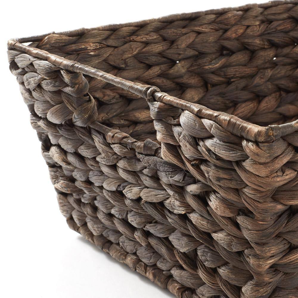 Espresso Water Hyacinth Rectangular Storage Baskets with Chalkboard Labels