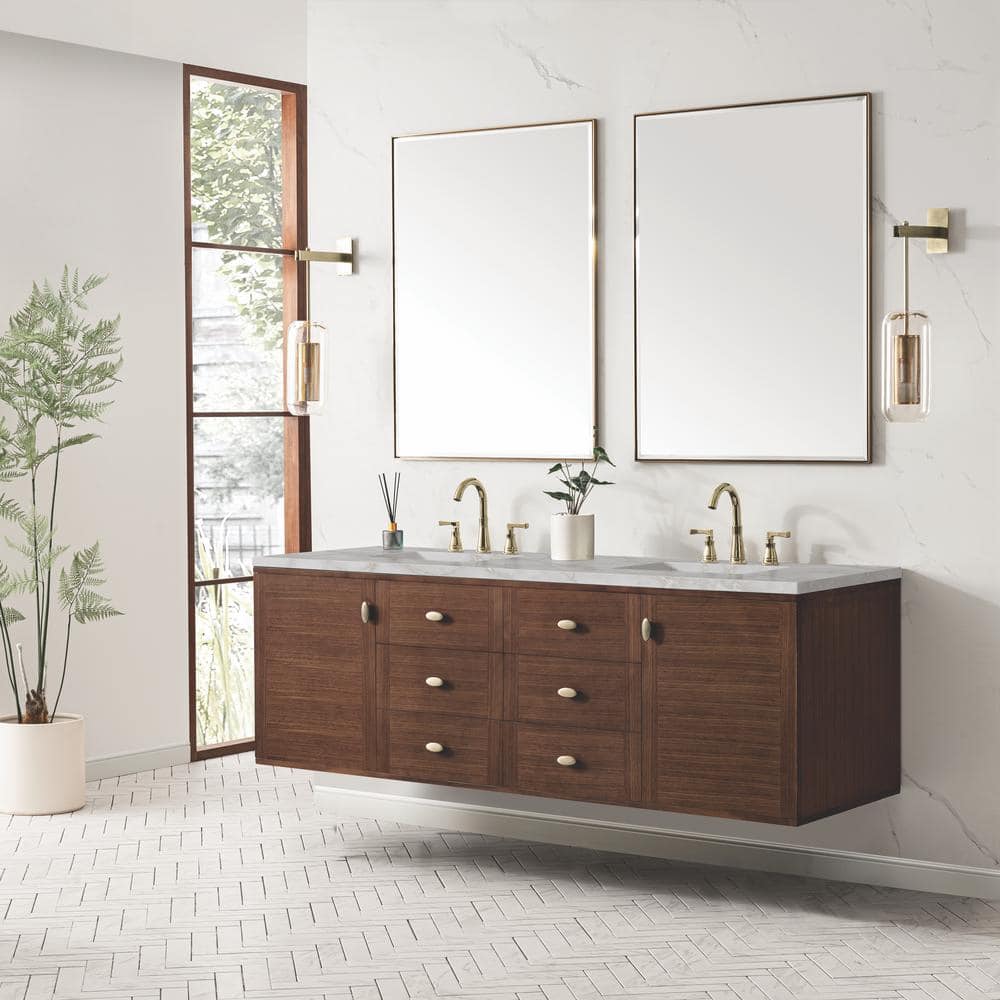 Amberly 72.0 in. W x 23.5 in. D x 34.7 in. H Bathroom Vanity in Mid-Century Walnut with Victorian Silver Top price history on PriceWatchPro