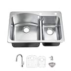All in-One 33 in. Drop-in/Undermount Double Bowl 18 Gauge Stainless Steel Kitchen Sink with Pull-Down Faucet