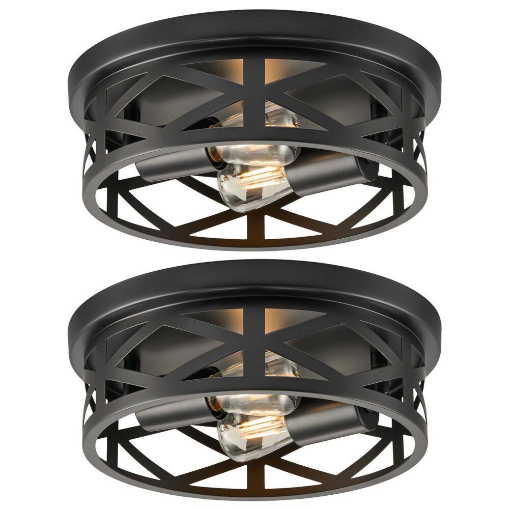 11 in. Black Metal LED Semi-Flush Mount Ceiling Light Fixture with Adjustable Heads for Hallway (2-Pack)(No Bulbs)-2 E26 price history on PriceWatchPro