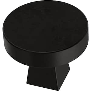 Flat Round 1-1/8 in. (28 mm) Modern Matte Black Cabinet Knob