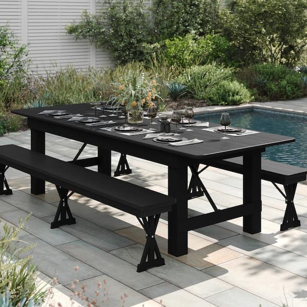 Hercules Rustic Black Wash Wood 40 in. 4-Leg Seats 10-Plus Antique Solid Pine Dining Room Table w/ Foldable Locking Legs