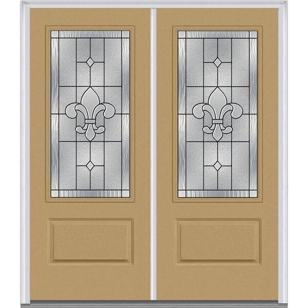 MMI Door 72 in. x 80 in. Carrollton Left-Hand Inswing 3/4-Lite Decorative 1-Panel Painted Fiberglass Smooth Prehung Front Door