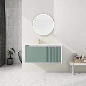 40 in. W x 20 in. D x 20 in. H Single Sink Wall Mounted Bath Vanity in Green with White Ceramic Top