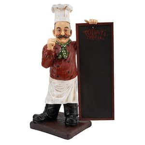 12 in. x 36 in. Multi Colored Polystone Chef Sculpture with Chalkboard