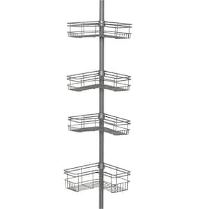 Bath Bliss Gray Plastic 4-Shelf Tension Pole Freestanding Shower Caddy  5.91-in x 48-in