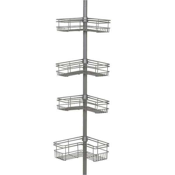 4 Tier Metal Shower Corner Pole Caddy Shelf Rack Bathroom Bath Storage Organizer 