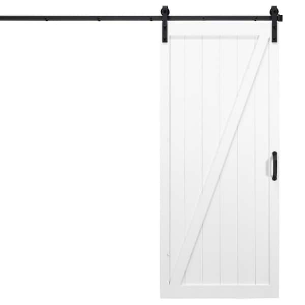 Unbranded 42 in. x 84 in. Classic Z White Alder Wood Interior Barn Door Slab with Sliding Door Hardware Kit