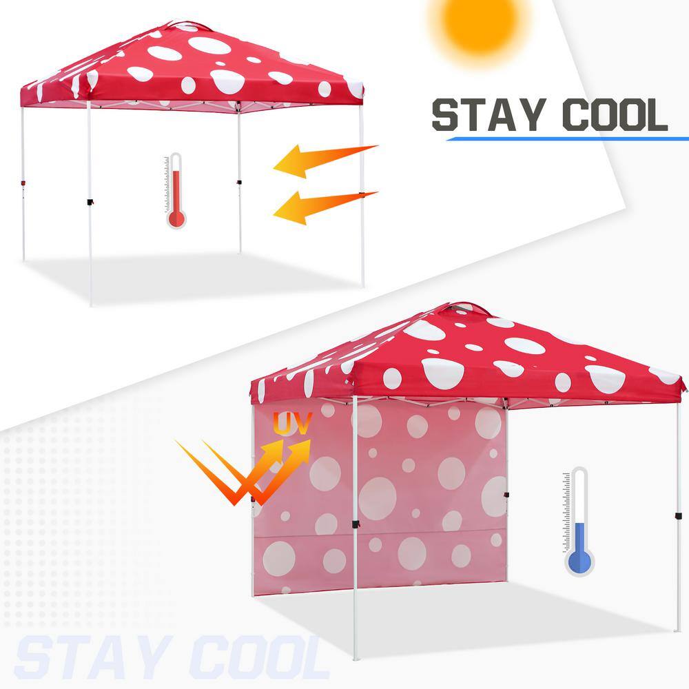 10 ft. Red Mushroom Steel Pop-Up Canopy with White Frame