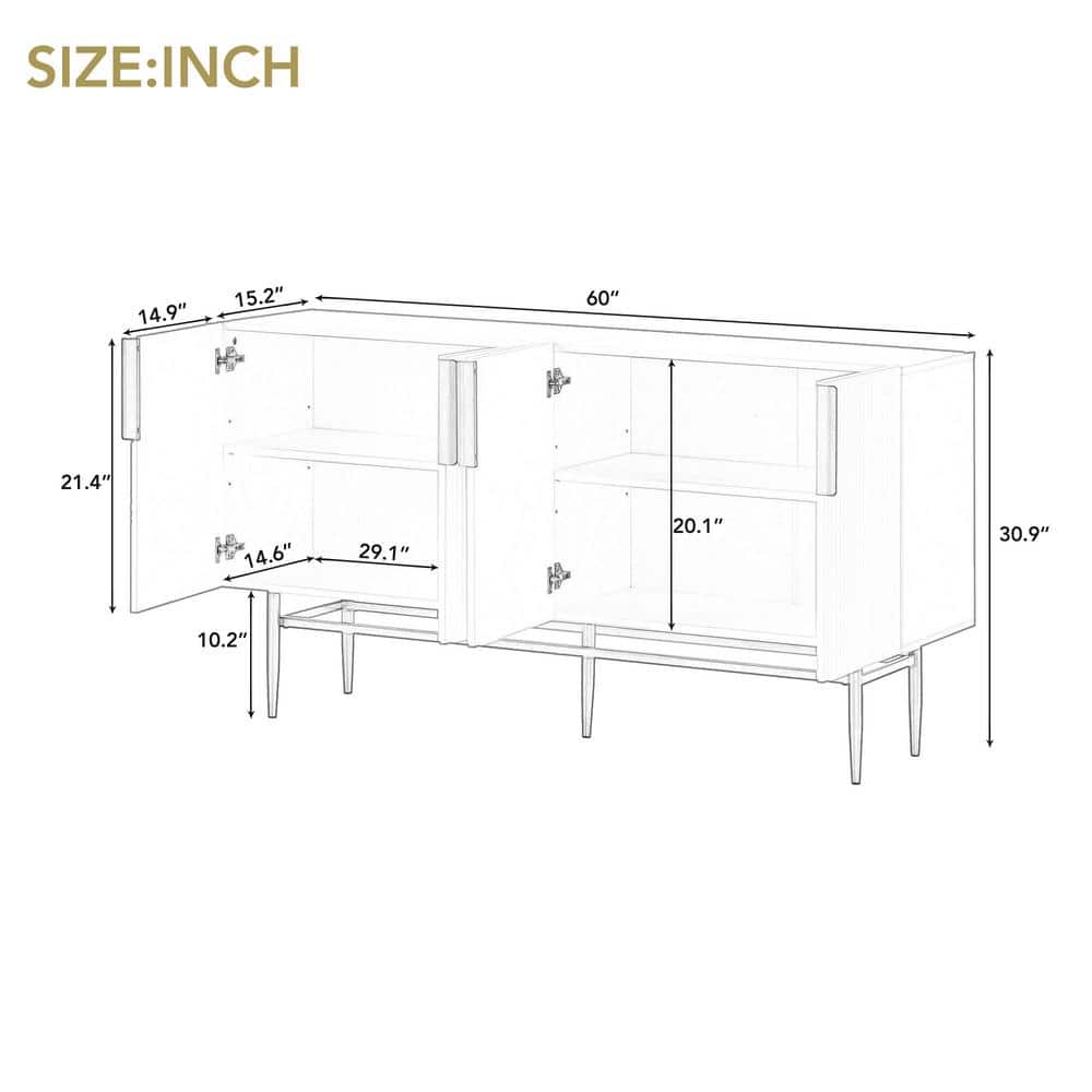 Black Wood 60 in. Modern Sideboard with Gold Handles and Legs