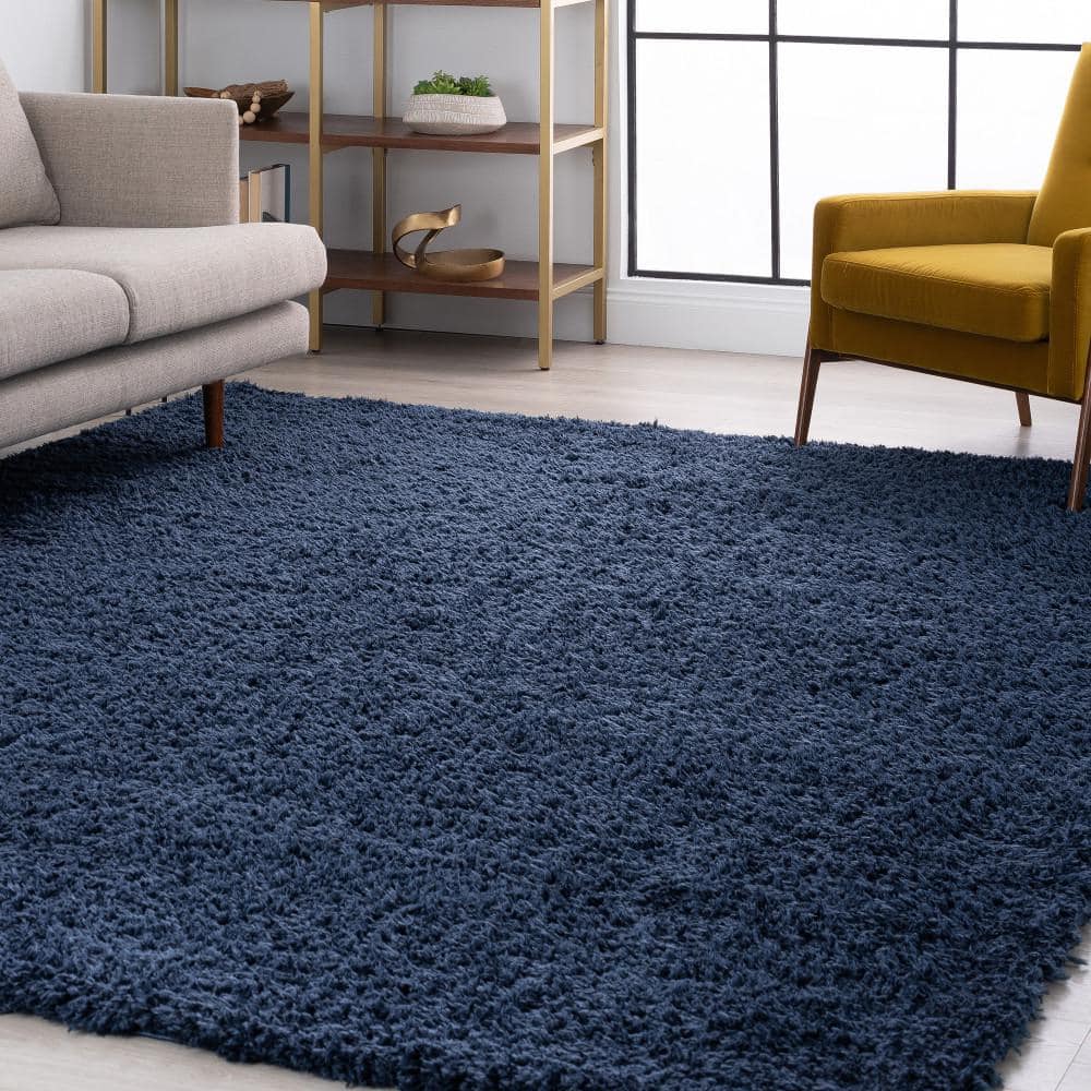 Navy Blue 5x8 Synthetic Shag Rectangular Rug
