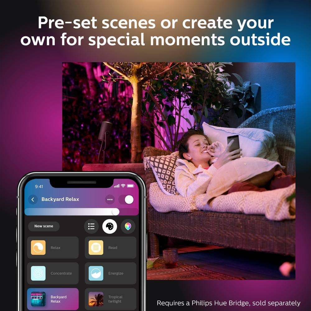 Philips Hue Lily Black Outdoor Smart Spot Light Base Kit 3-Pack