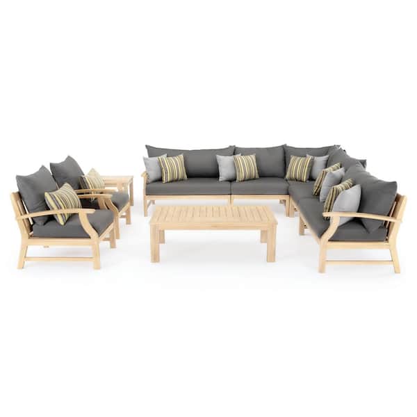 RST BRANDS Kooper 9-Piece Wood Patio Conversation Set with Sunbrella Charcoal Grey Cushions