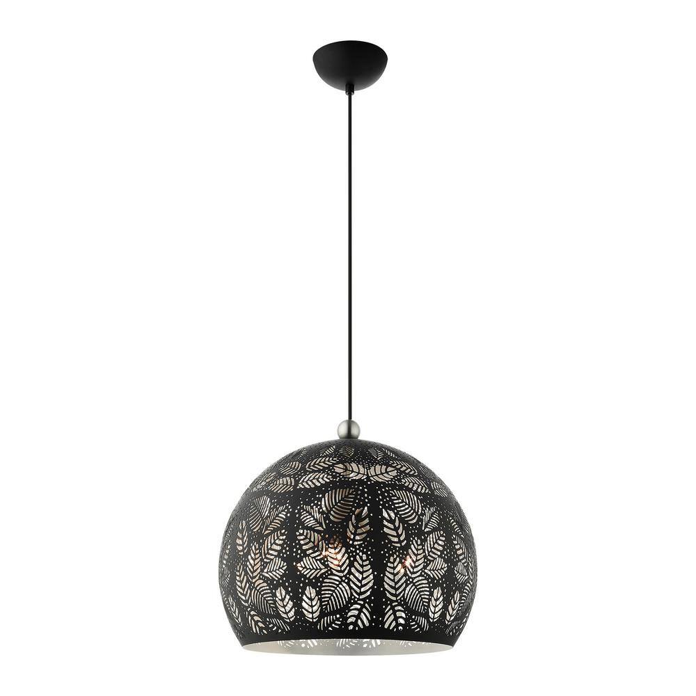 Black and Nickel 3-Light Globe Pendant with Crystal Accents