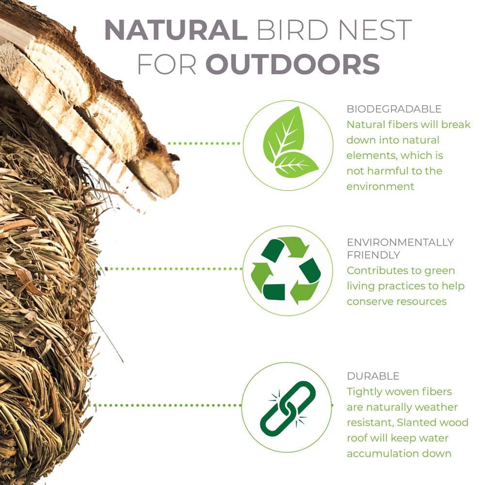 Natural Woven Grass and Pine Birdhouse Set, 2-Pack