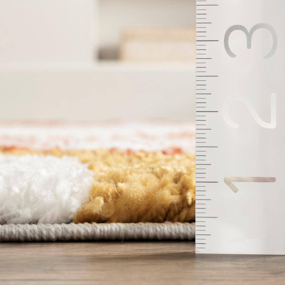 Dotty Half Sunset Shag Area Rug, 6' 7" x 9', Orange and White