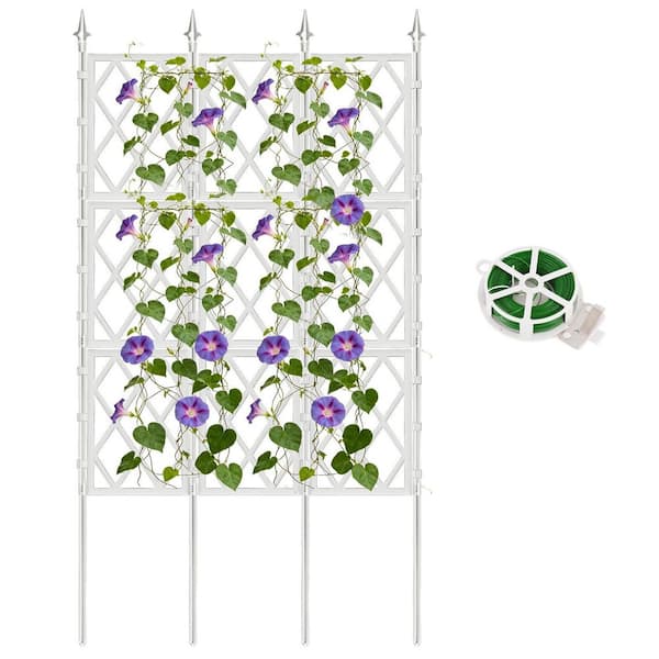 5.25 ft. Metal Garden Trellis for Climbing Plants, Black Iron Pipe Support Fence with Garden Twist Tie, White