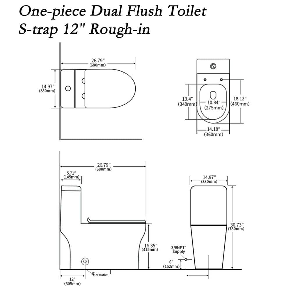 Glossy White Ceramic Elongated One-Piece Toilet with Dual Flush